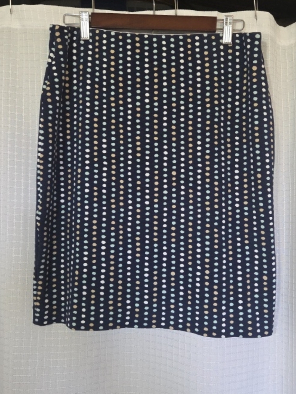 ANN TAYLOR Women's Navy Polka Dot Stretch Pencil Skirt Knee Length Size 8